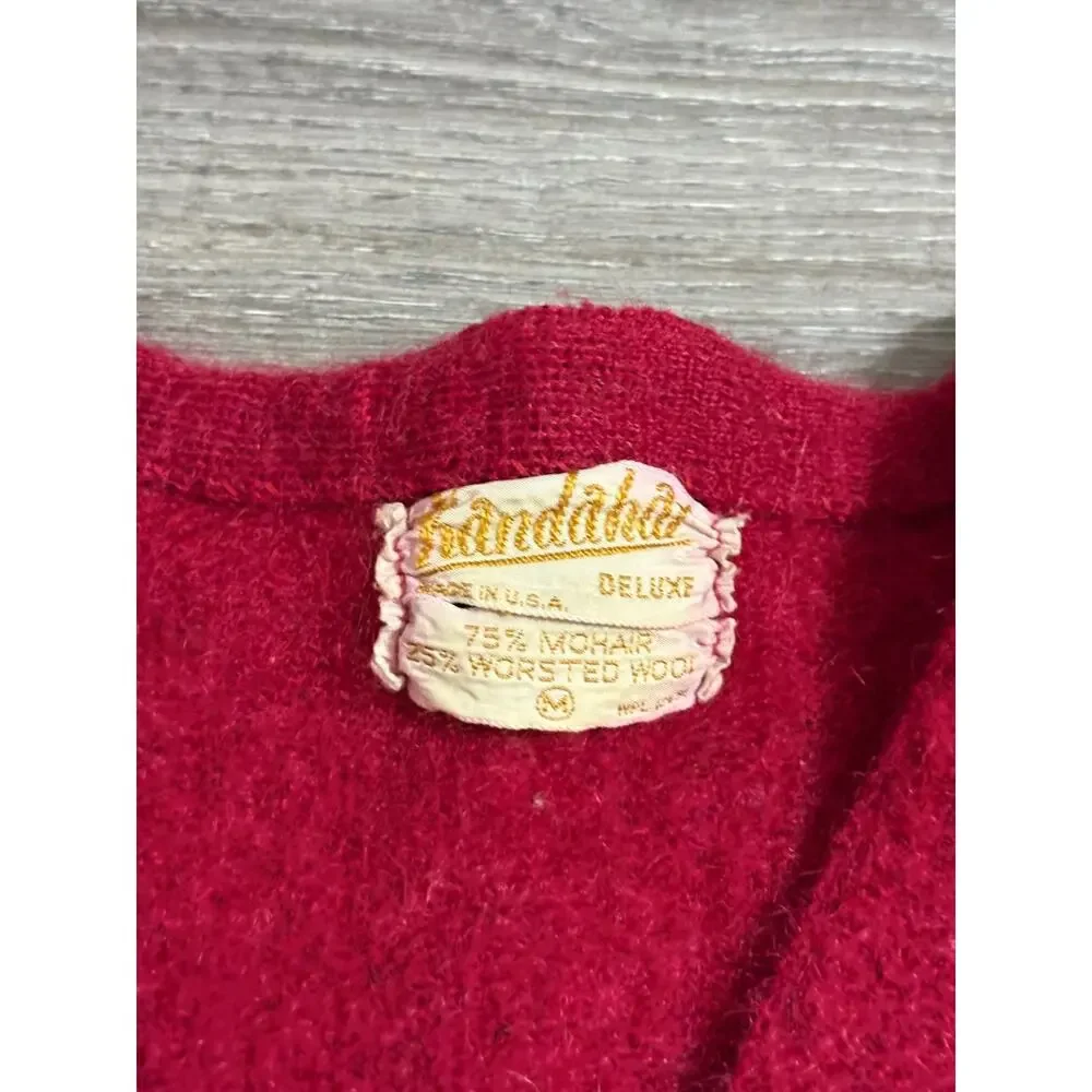 Vintage 60s Kandahar Deluxe Red Mohair Cardigan Kurt Cobain Sweater - Men Medium